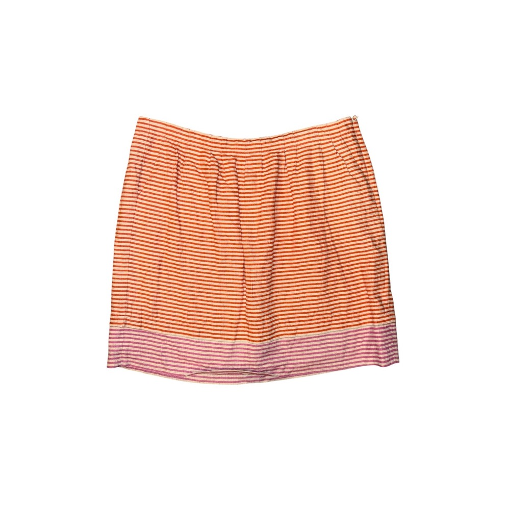 LOFT Mini Skirt‎ Womens 14 Orange Striped  Linen Side Zip Casual Preppy